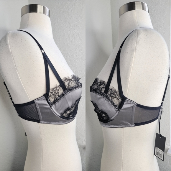 KIKI DE MONTPARNASSE Lace Inset Balconette Bra In Storm/Black 34D. - Picture 5 of 9